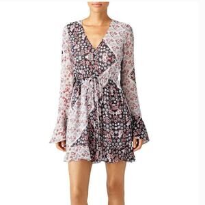 Rebecca Minkoff Flower Print June Dress w/ Bell Sleeve & Tie Waist - Size 0